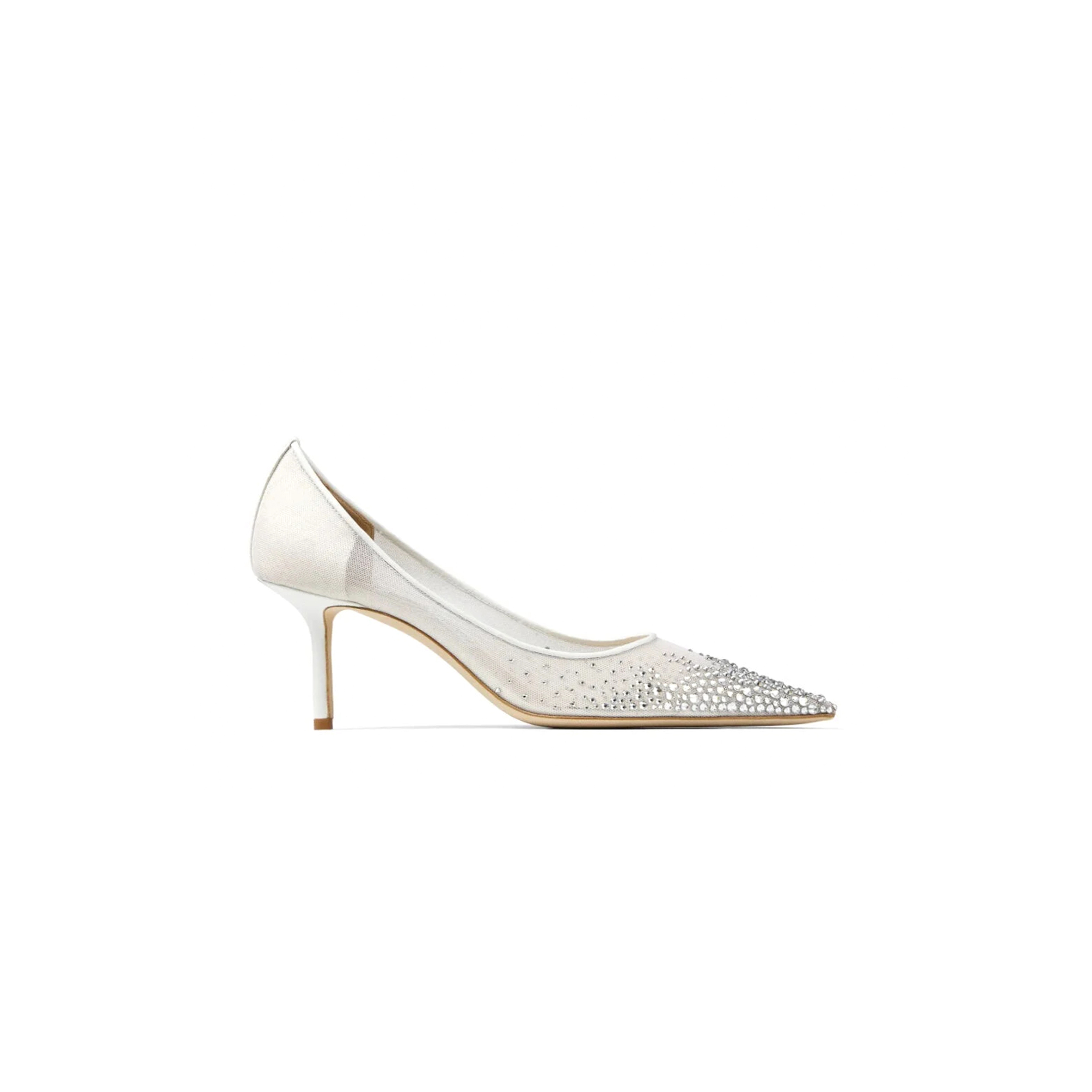 J1m*y Ch00 LOVE 65 WHITE MESH PUMPS WITH DÉGRADÉ CRYSTALS LOVE65NYT Master Quality
